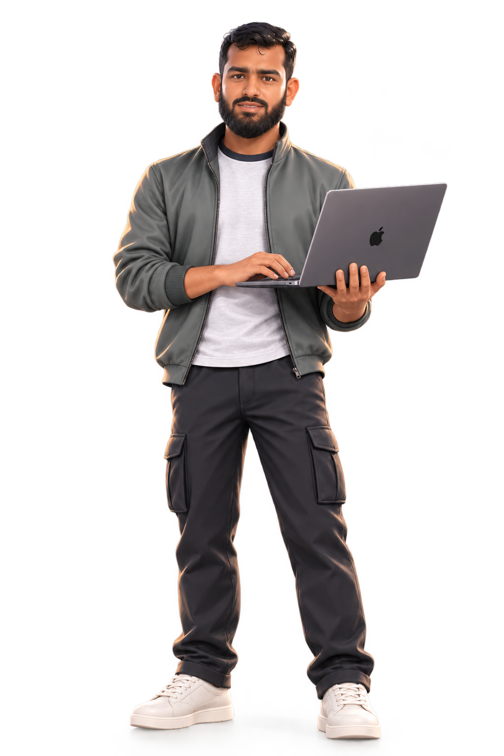 Fardin, working at a laptop.